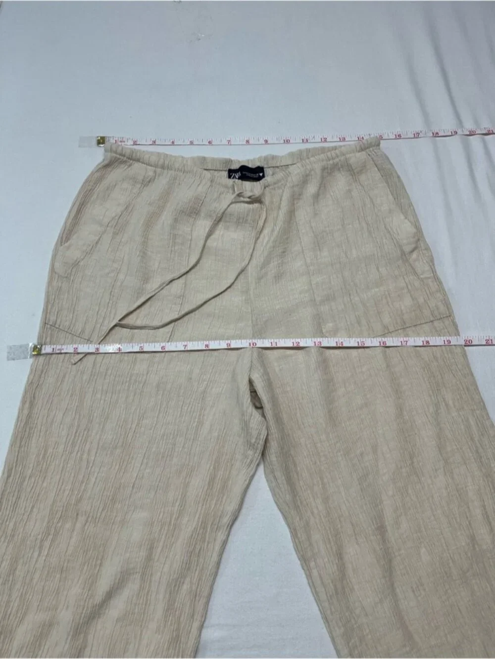 Zara Natural Beige Drawstring Wide-Leg Pants flowy casual lounge travel 1487